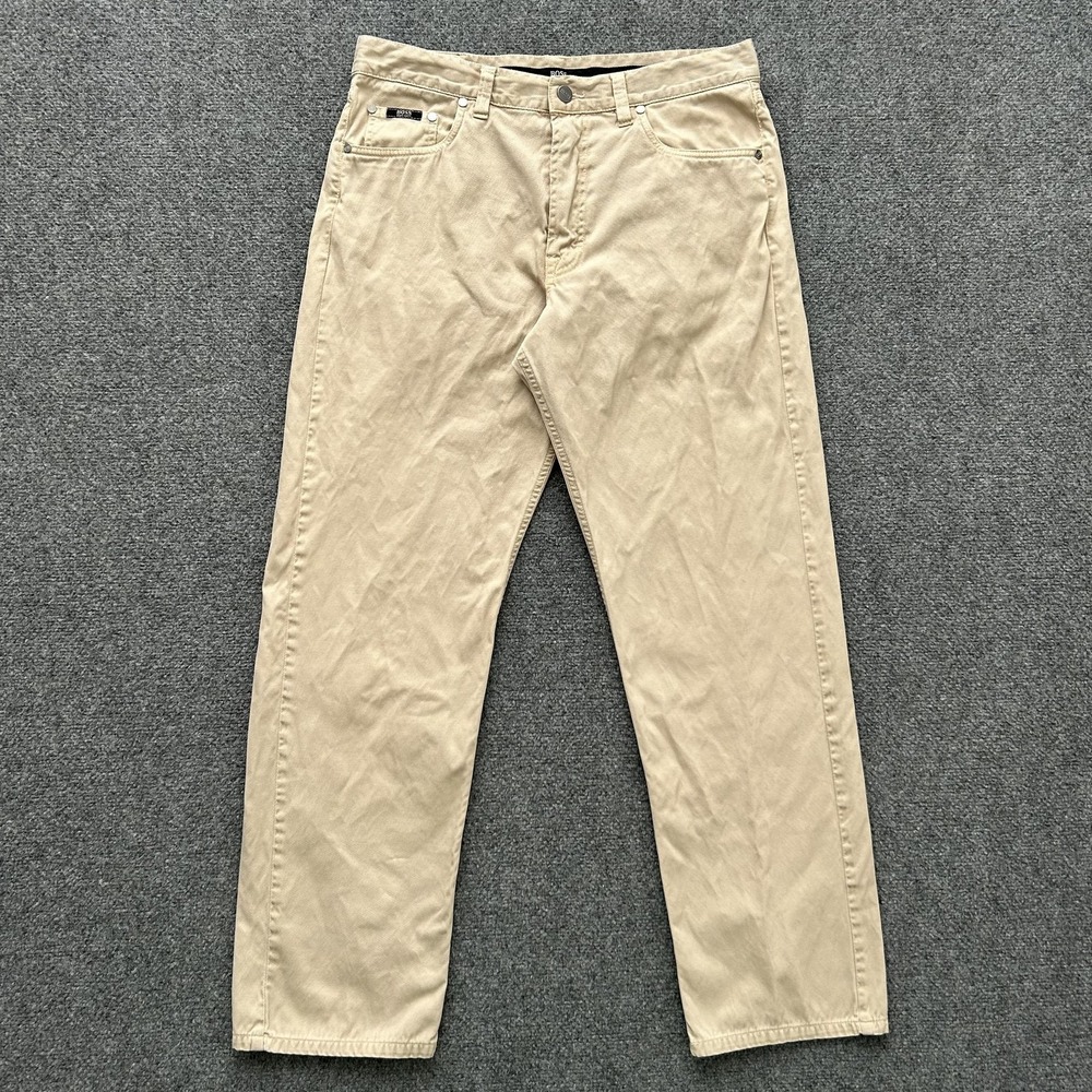 Hugo Boss Alabama Jeans Mens 36x32 Beige Straight Fit Made Italy Cotton